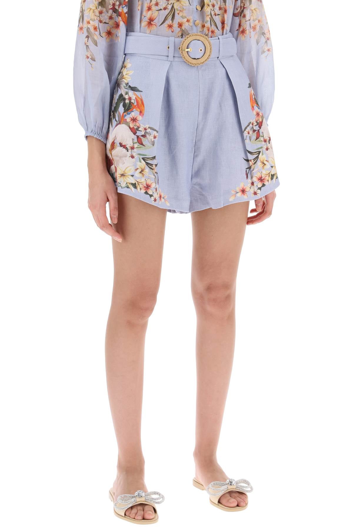 Zimmermann lexi tuck linen shorts with floral motif-1