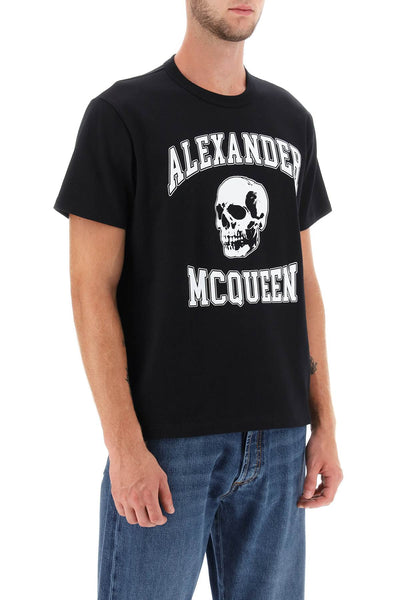 Alexander mcqueen t-shirt with varsity logo and skull print-1