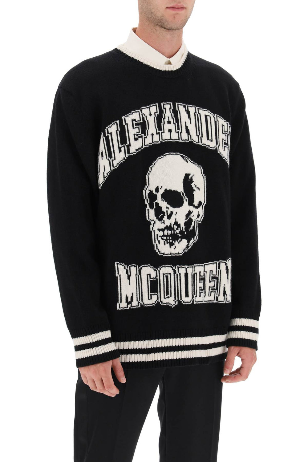 Alexander mcqueen varsity sweater with skull motif-1
