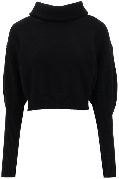 Alexander mcqueen cropped funnel-neck sweater in wool and cashmere-0