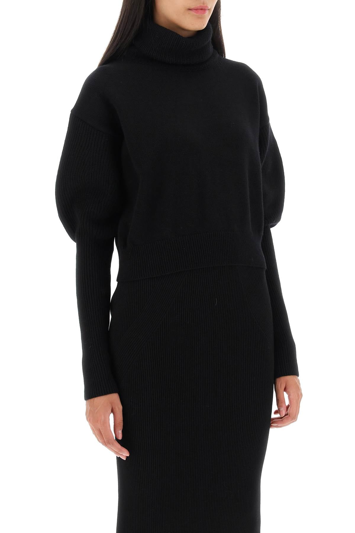 Alexander mcqueen cropped funnel-neck sweater in wool and cashmere-1