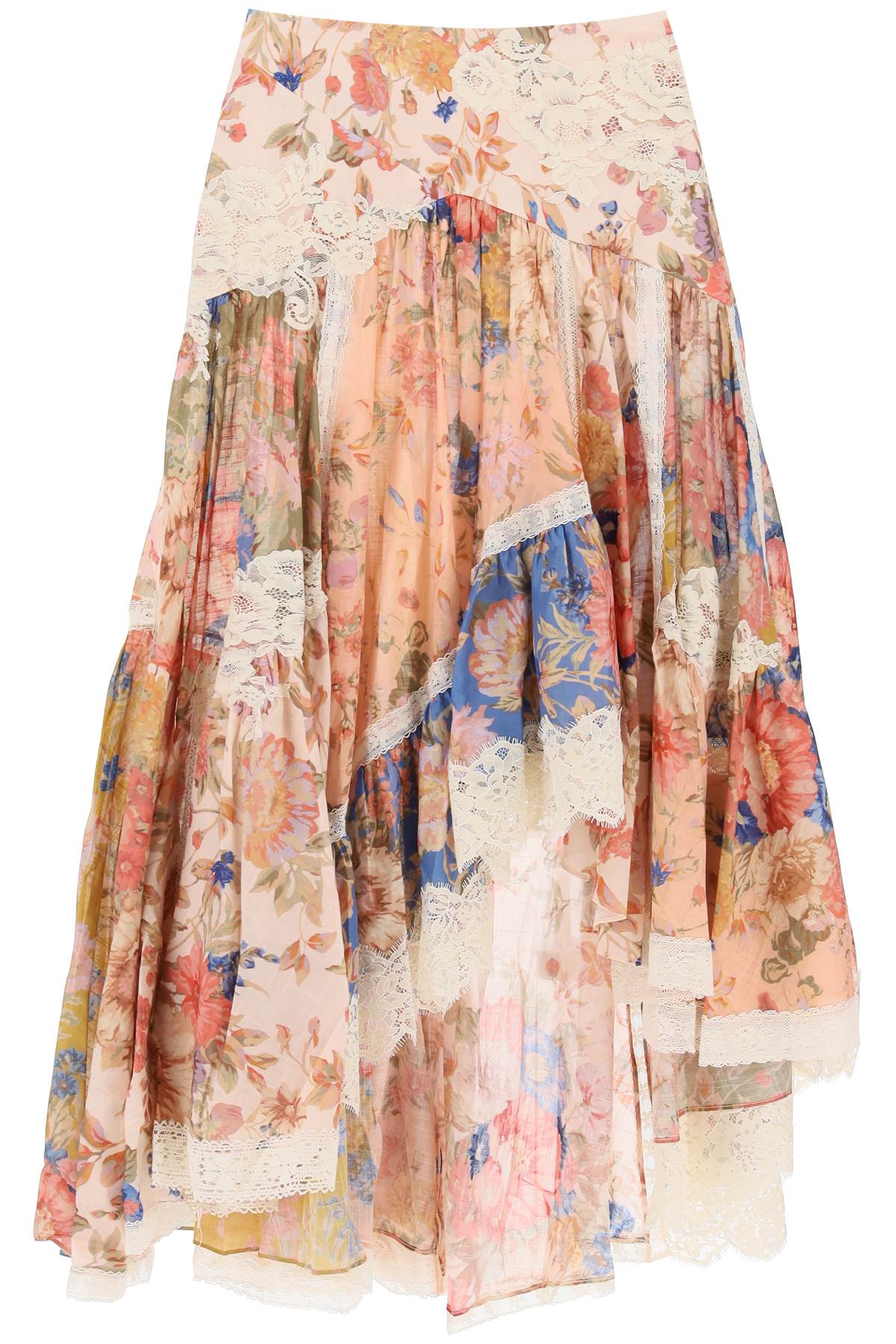 Zimmermann august asymmetric skirt with lace trims-0