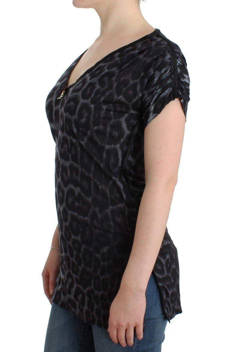 Cavalli  Women Dark  Leopard V-Neck Blouse Top #women, Catch, Cavalli, feed-agegroup-adult, feed-color-gray, feed-gender-female, feed-size-IT42|M, feed-size-IT44|L, feed-size-IT46|XL, Gender_Women, Gray, IT42|M, IT44|L, IT46|XL, Kogan, Tops & T-Shirts - Women - Clothing at SEYMAYKA