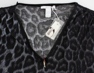 Cavalli  Women Dark  Leopard V-Neck Blouse Top #women, Catch, Cavalli, feed-agegroup-adult, feed-color-gray, feed-gender-female, feed-size-IT42|M, feed-size-IT44|L, feed-size-IT46|XL, Gender_Women, Gray, IT42|M, IT44|L, IT46|XL, Kogan, Tops & T-Shirts - Women - Clothing at SEYMAYKA