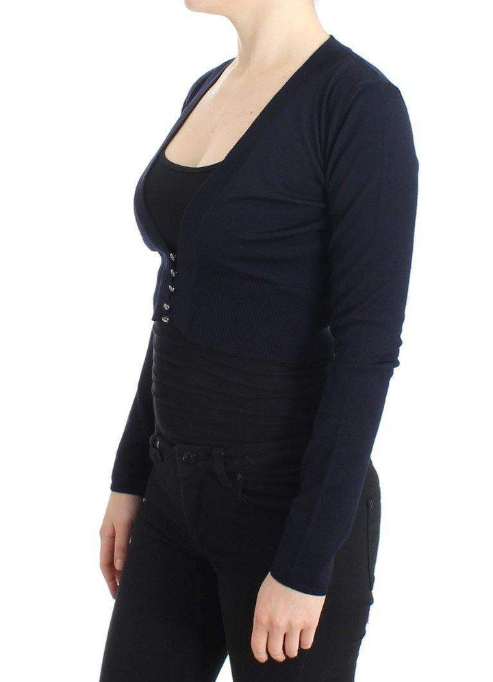 Cavalli Women Dark  Cropped Wool Cardigan #women, Blue, Catch, Cavalli, feed-agegroup-adult, feed-color-blue, feed-gender-female, feed-size-IT46|XL, Gender_Women, IT46|XL, Kogan, Sweaters - Women - Clothing at SEYMAYKA