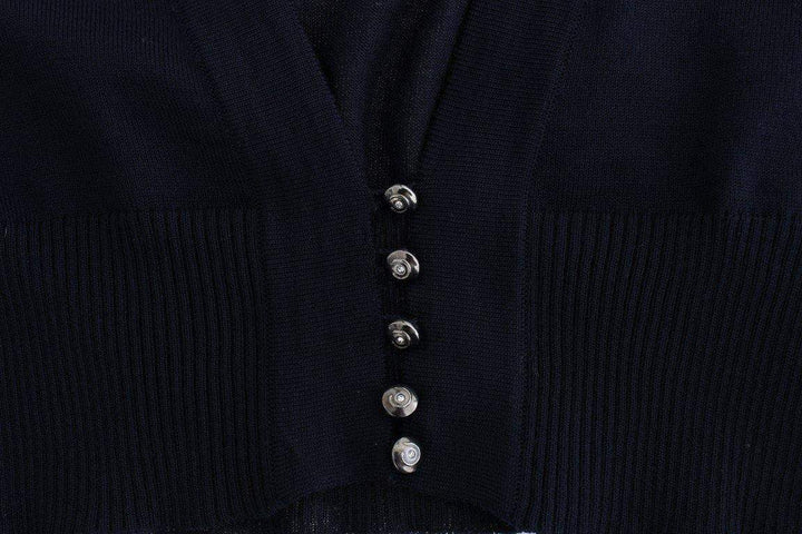 Cavalli Women Dark  Cropped Wool Cardigan #women, Blue, Catch, Cavalli, feed-agegroup-adult, feed-color-blue, feed-gender-female, feed-size-IT46|XL, Gender_Women, IT46|XL, Kogan, Sweaters - Women - Clothing at SEYMAYKA