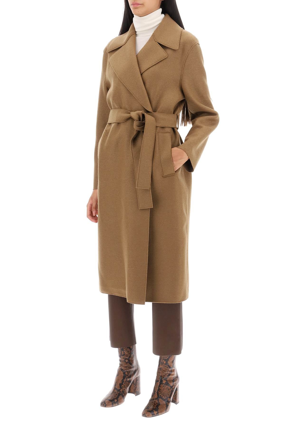 Harris wharf london long robe coat in pressed wool and polaire-3
