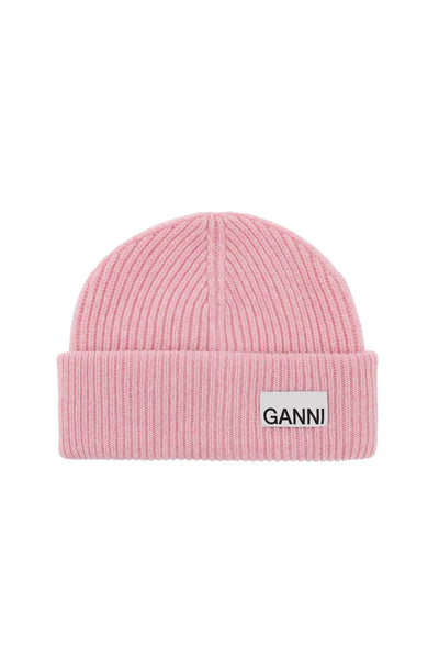 Ganni beanie hat with logo label-0