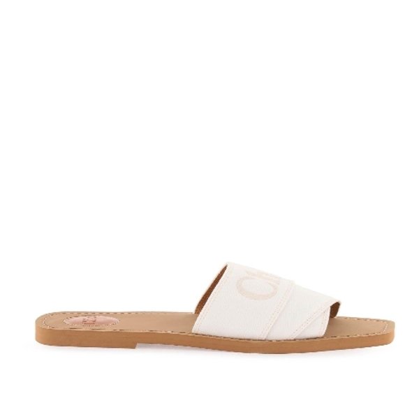 Chloé White Cotton Slides Woody Sandals