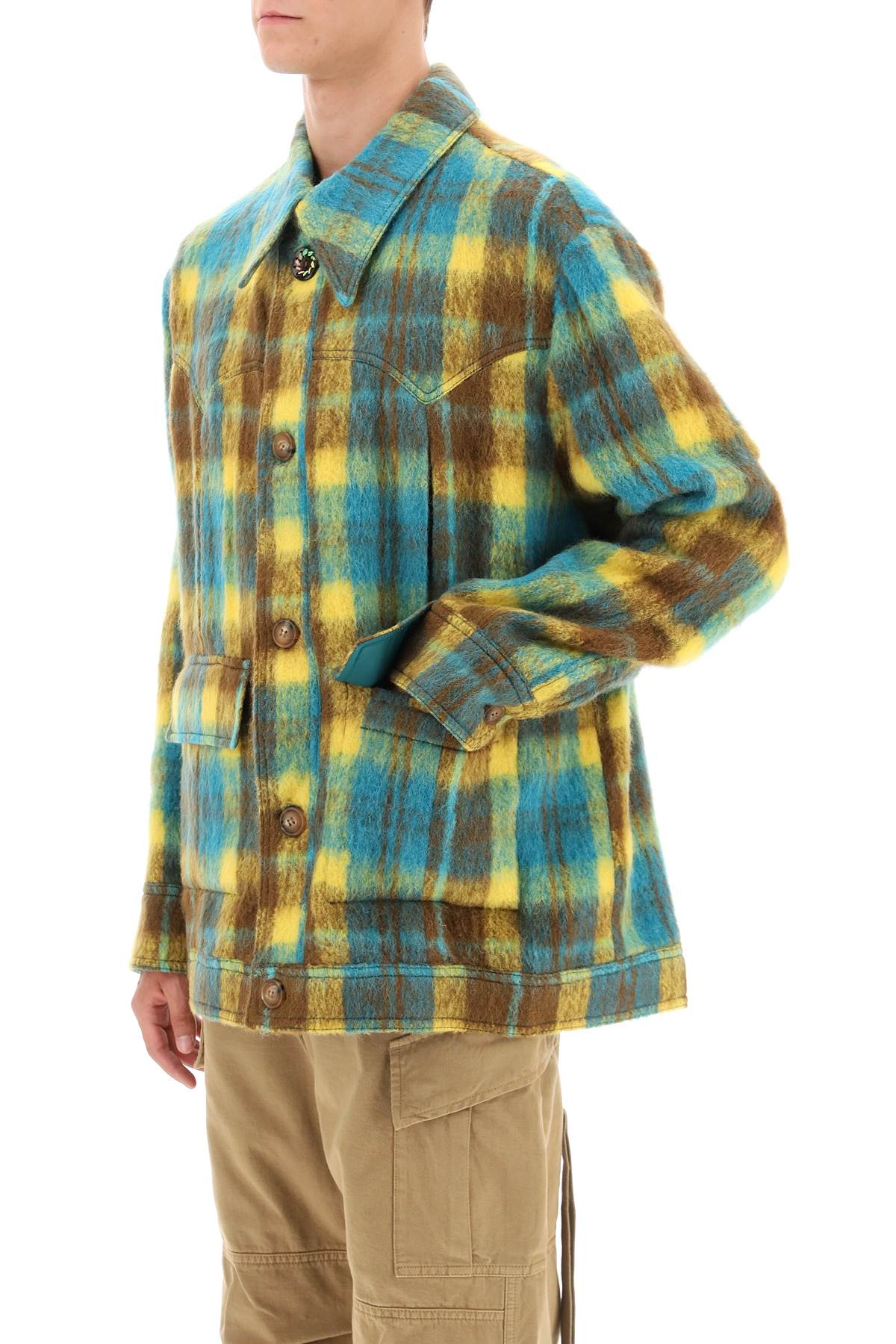 Andersson bell brushed-yarn overshirt with check motif-3