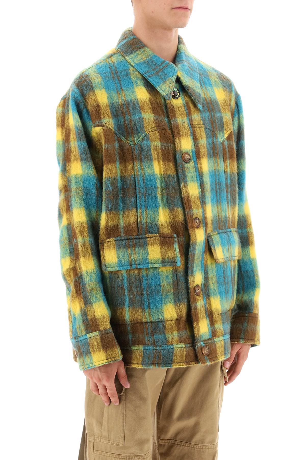 Andersson bell brushed-yarn overshirt with check motif-1