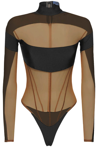 Mugler long sleeve illusion bodysuit-0