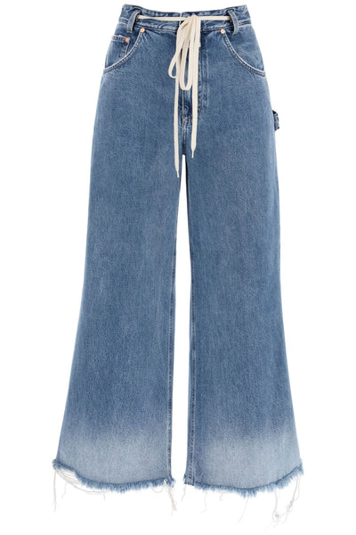 Closed wide leg jeans with distressed details.-0