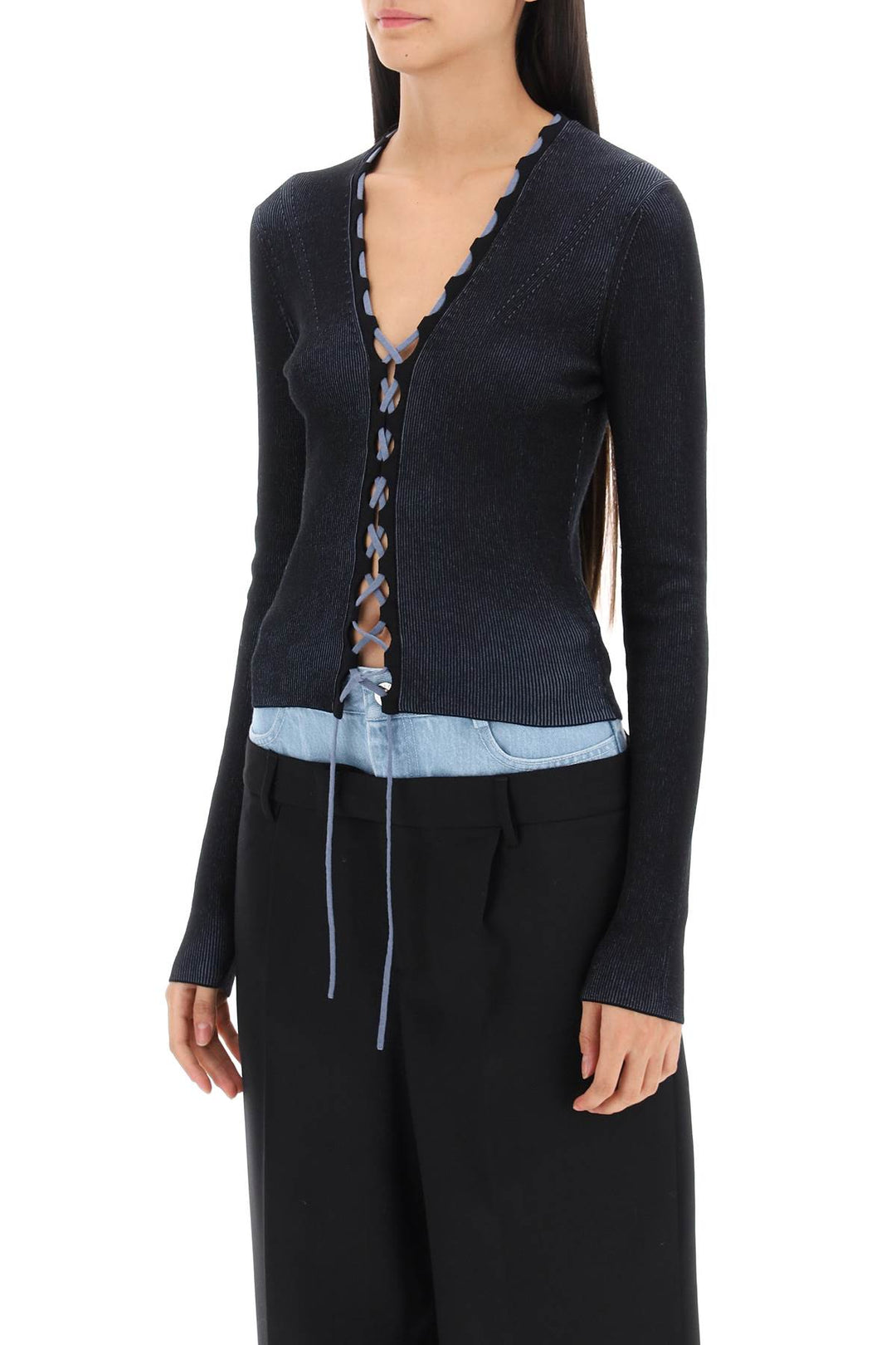 Dion lee two-tone lace-up cardigan-3