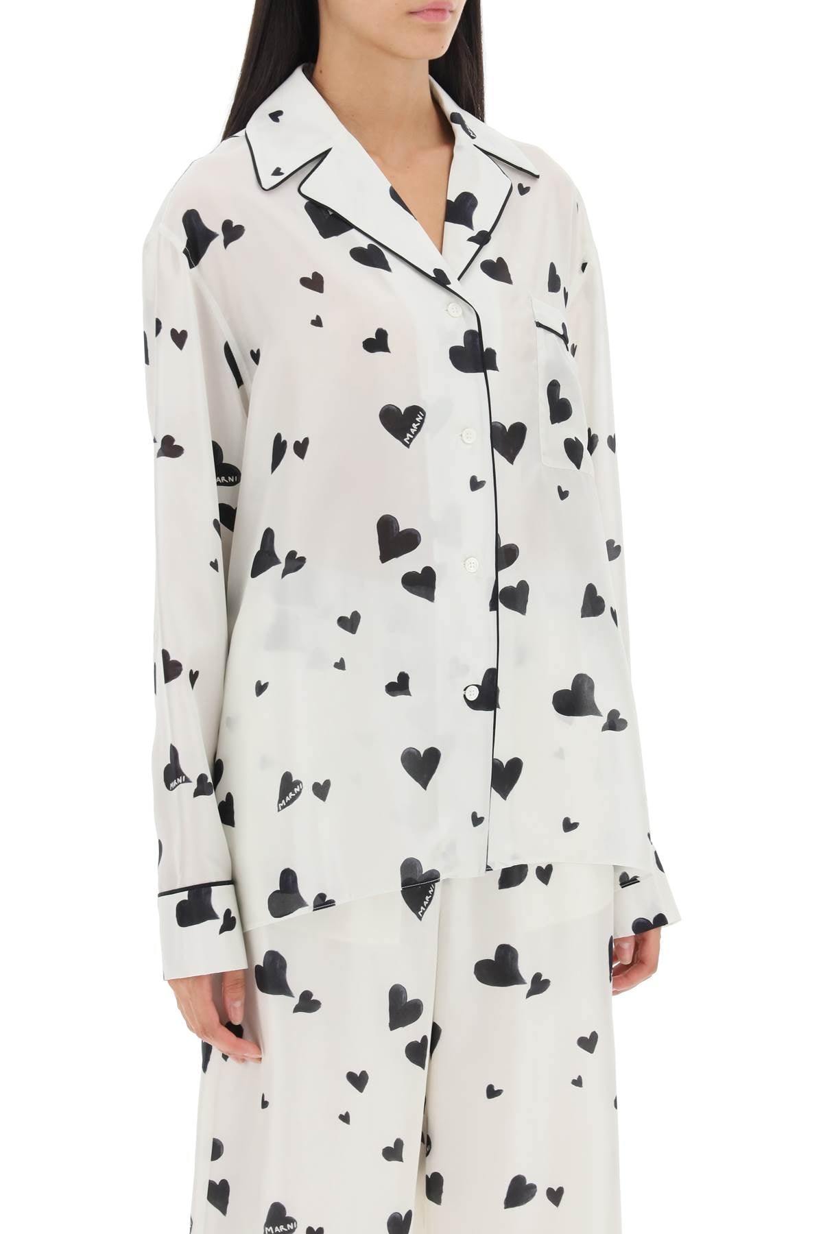 Marni bunch of hearts print silk pajama shirt-1