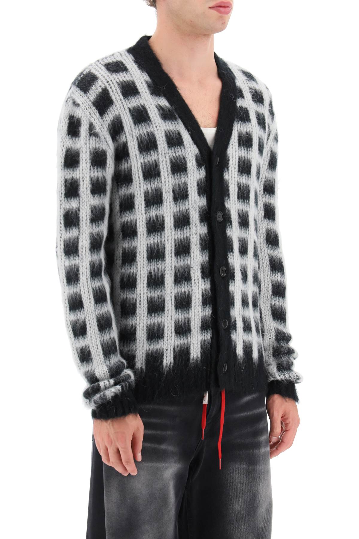 Marni brushed-yarn cardigan with check pattern-1