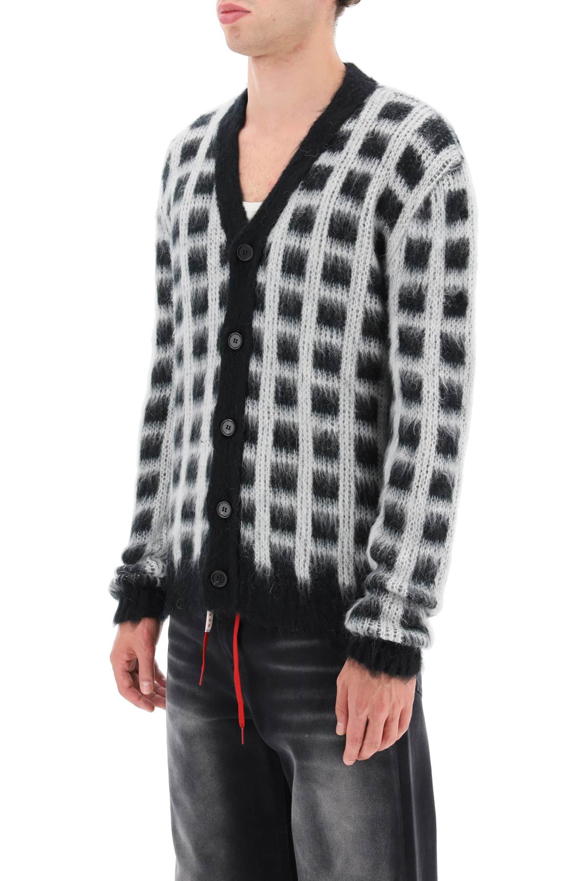 Marni brushed-yarn cardigan with check pattern-3