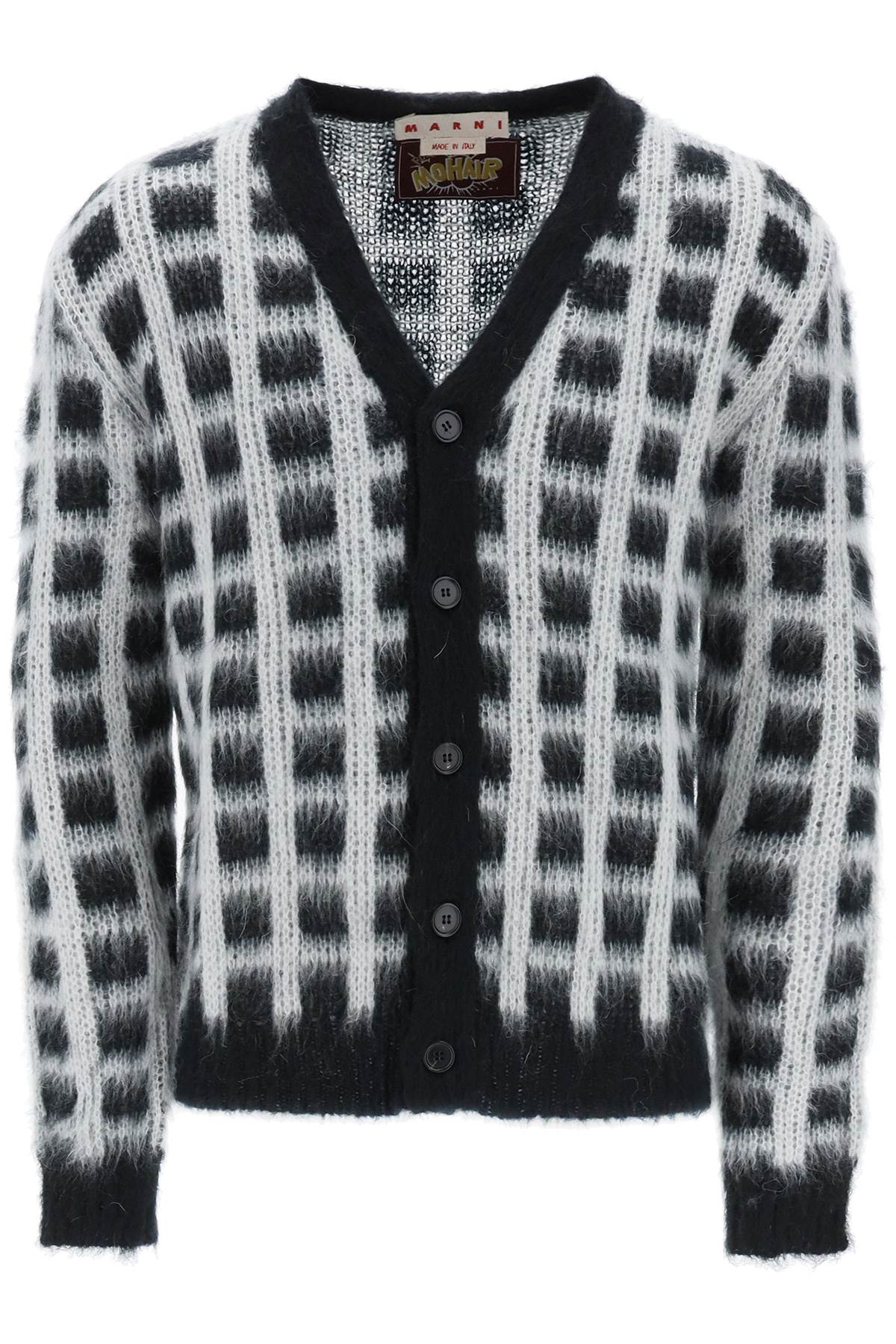 Marni brushed-yarn cardigan with check pattern-0