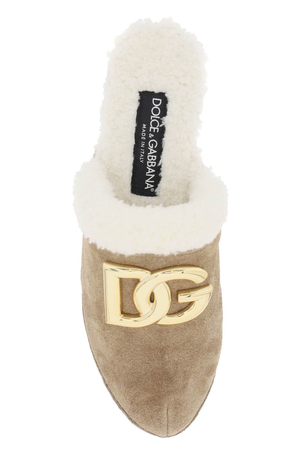 Dolce & gabbana suede and faux fur clogs with dg logo.-1