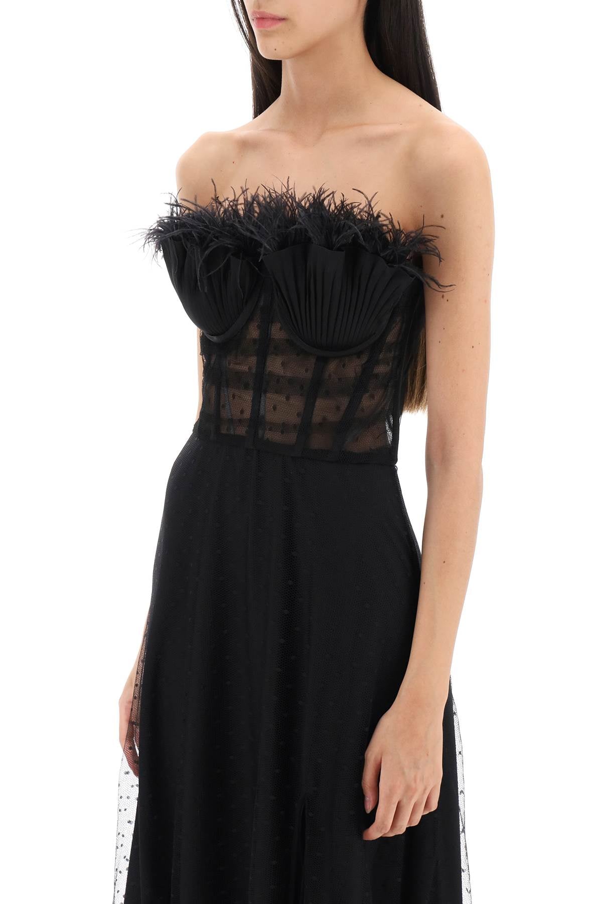 1913 dresscode long bustier dress with feather trim-3