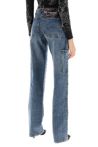 Des phemmes straight cut jeans with rhinestones-2