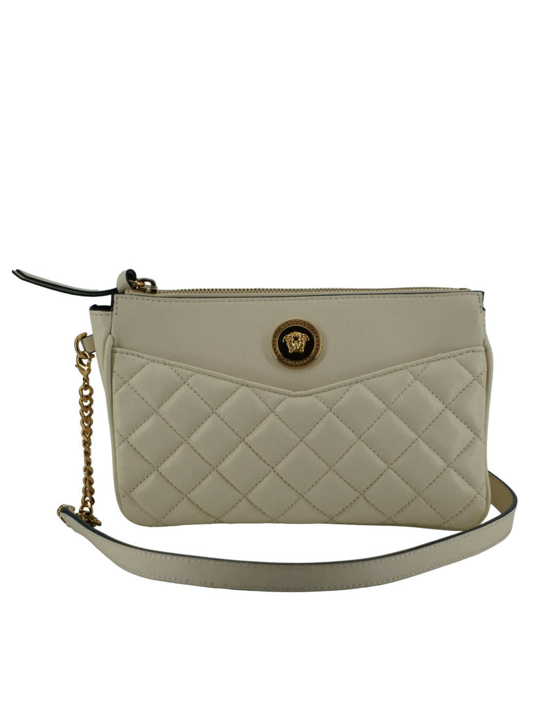 Versace White Lamb Leather Pouch Crossbody Bag