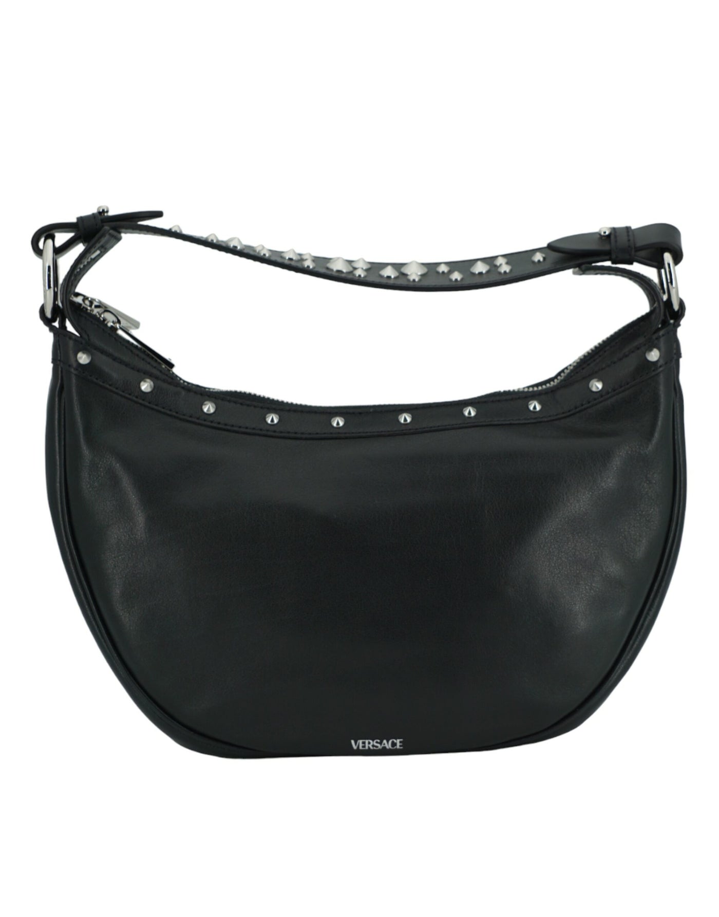 Versace Black Calf Leather Small Hobo Shoulder Bag