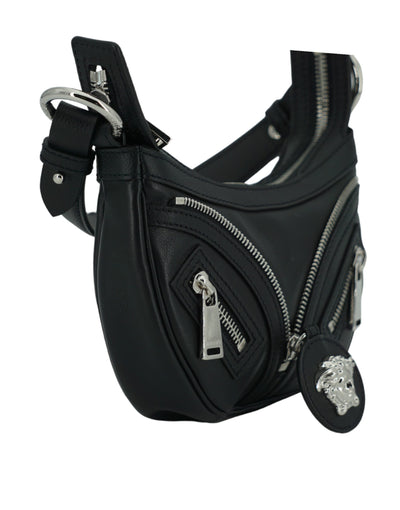 Versace Black Calf Leather Hobo Mini Shoulder Bag
