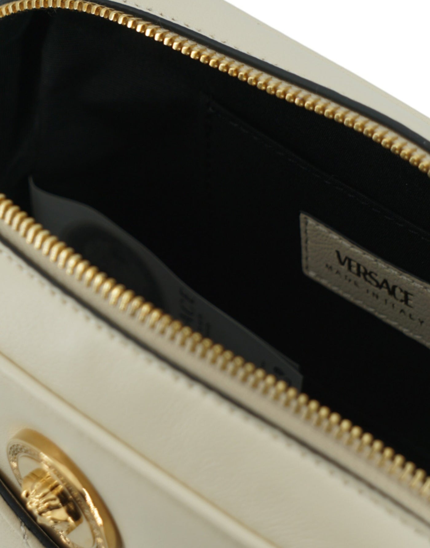 Versace White Lamb Leather Small Camera Crossbody Bag