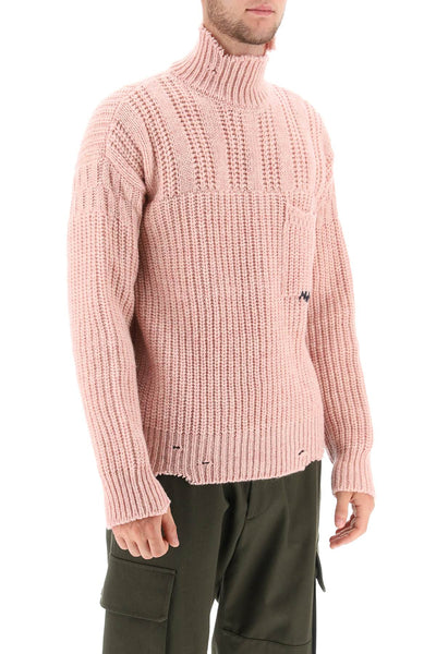 Marni funnel-neck sweater in destroyed-effect wool-1