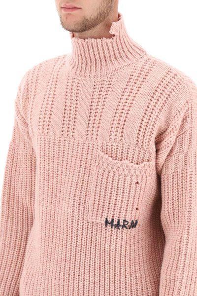 Marni funnel-neck sweater in destroyed-effect wool-3