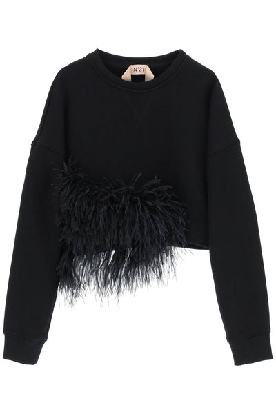 N.21 cropped sweatshirt with feathers-0