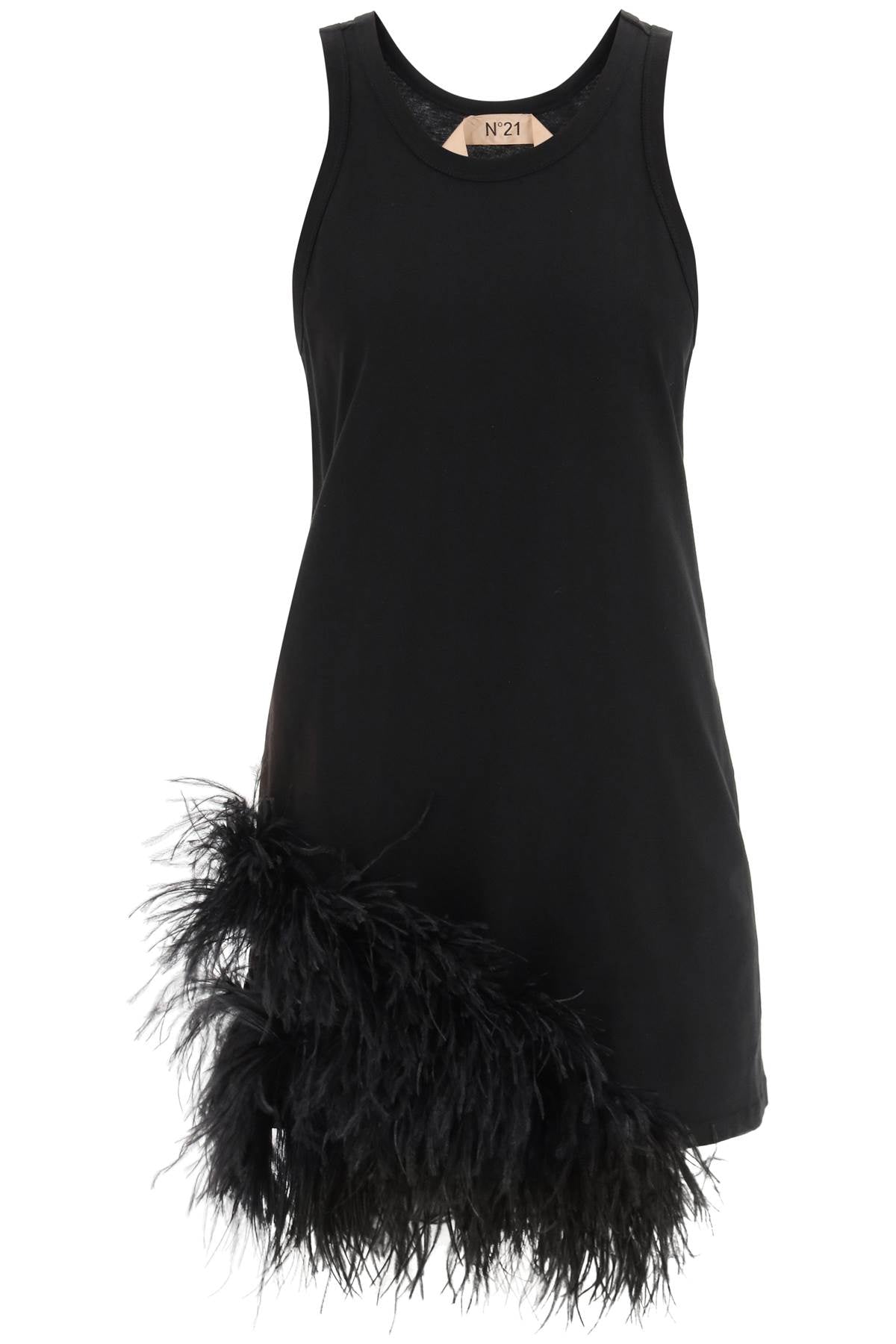 N.21 jersey mini dress with feathers-0