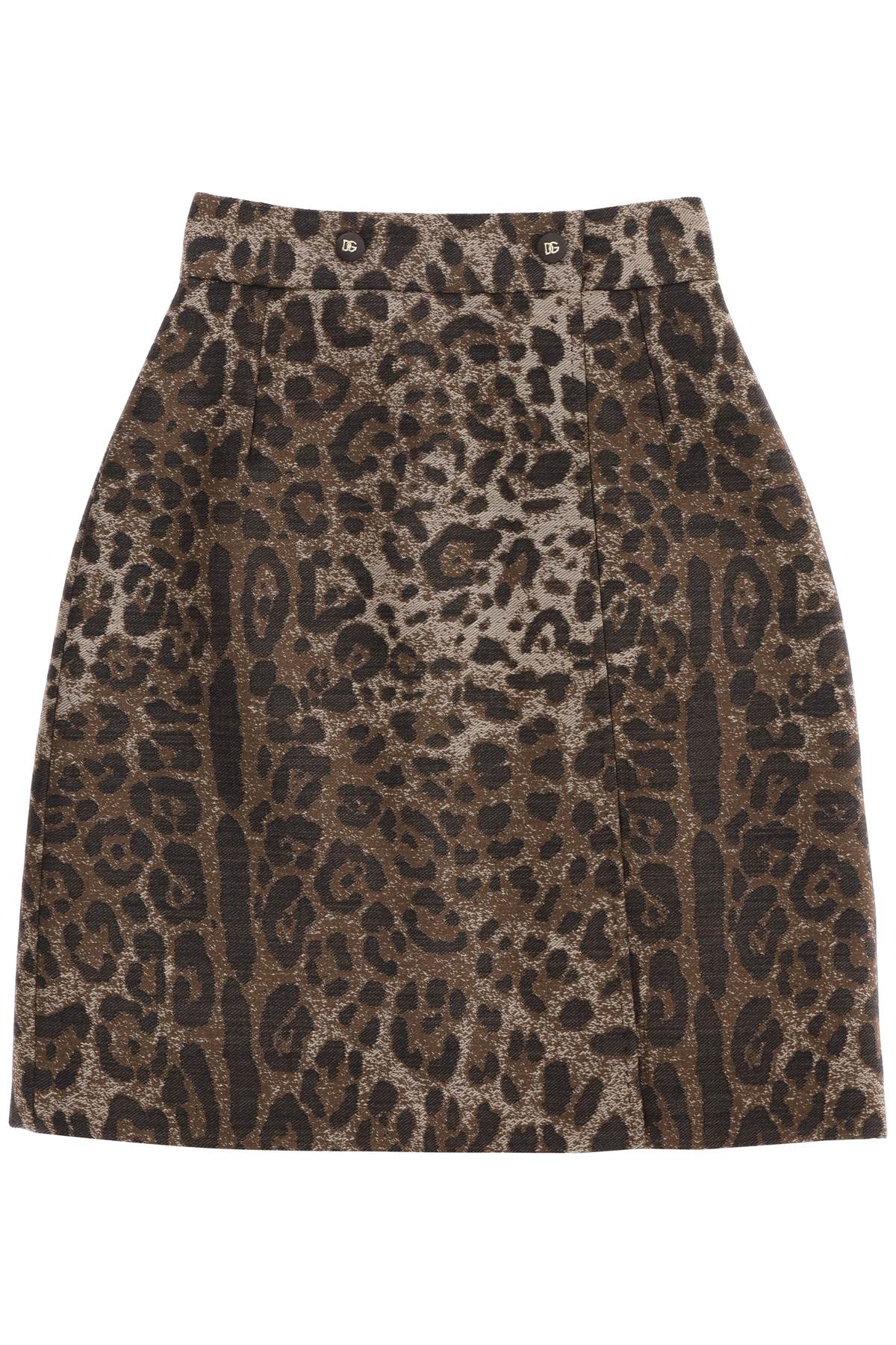Dolce & gabbana wool jacquard skirt with leopard motif-0