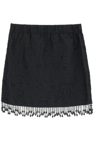 Ganni jacquard mini skirt with bead fringes-0