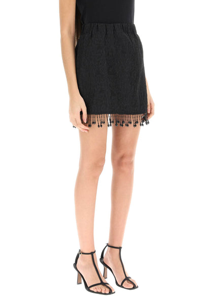 Ganni jacquard mini skirt with bead fringes-1