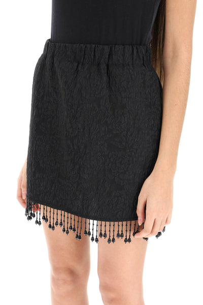 Ganni jacquard mini skirt with bead fringes-3