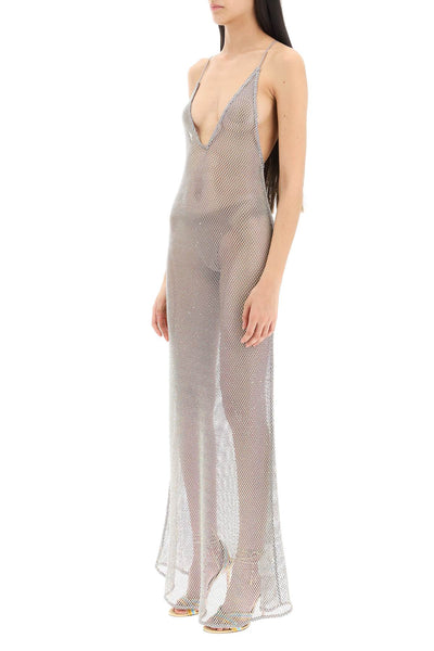 Ganni long mesh dress with crystals-3