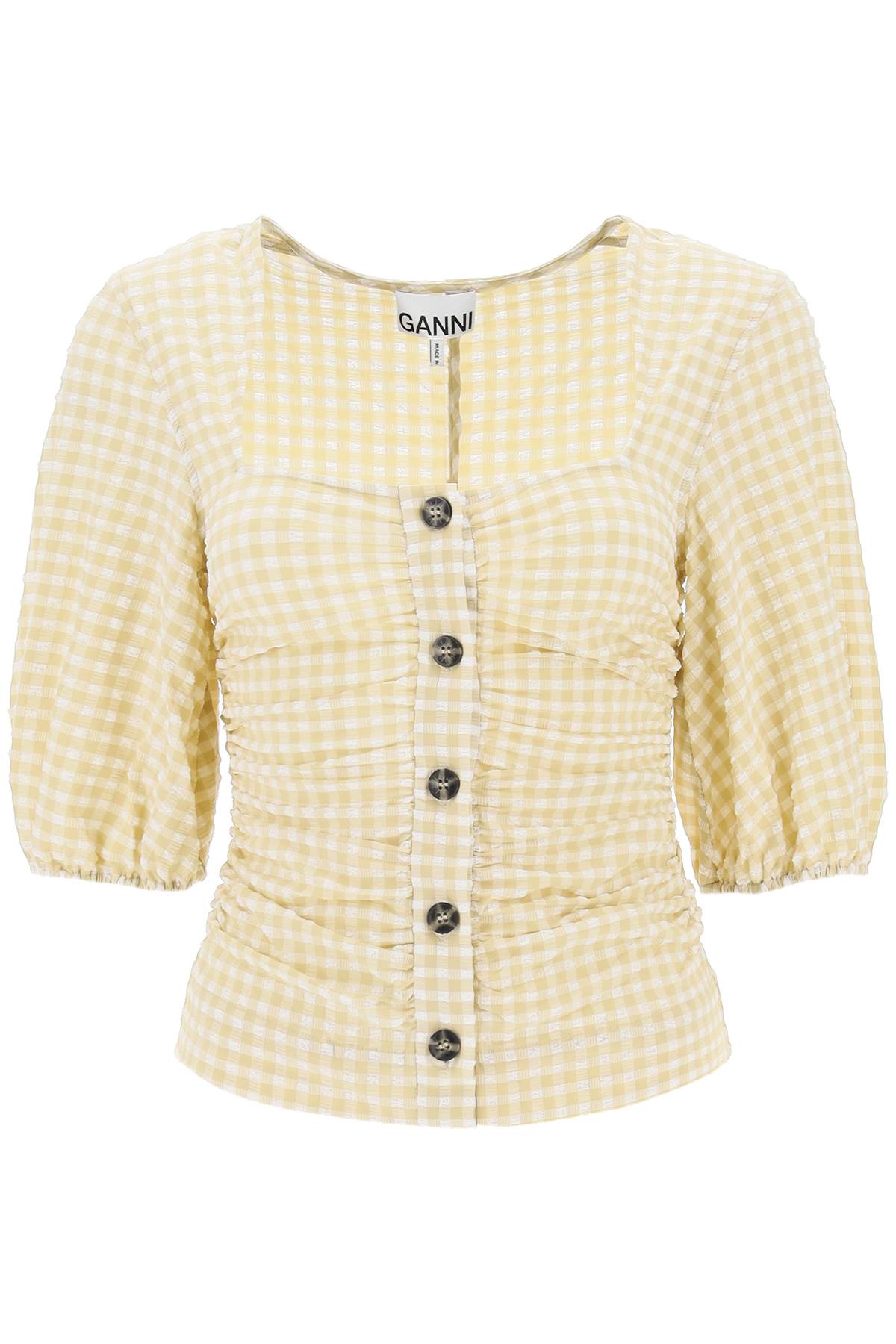 Ganni gathered blouse with gingham motif-0