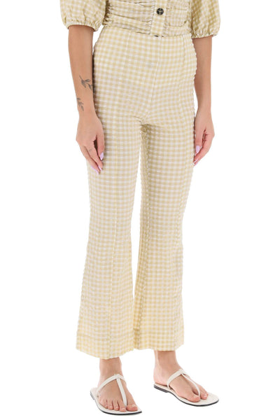 Ganni flared pants with gingham motif-1