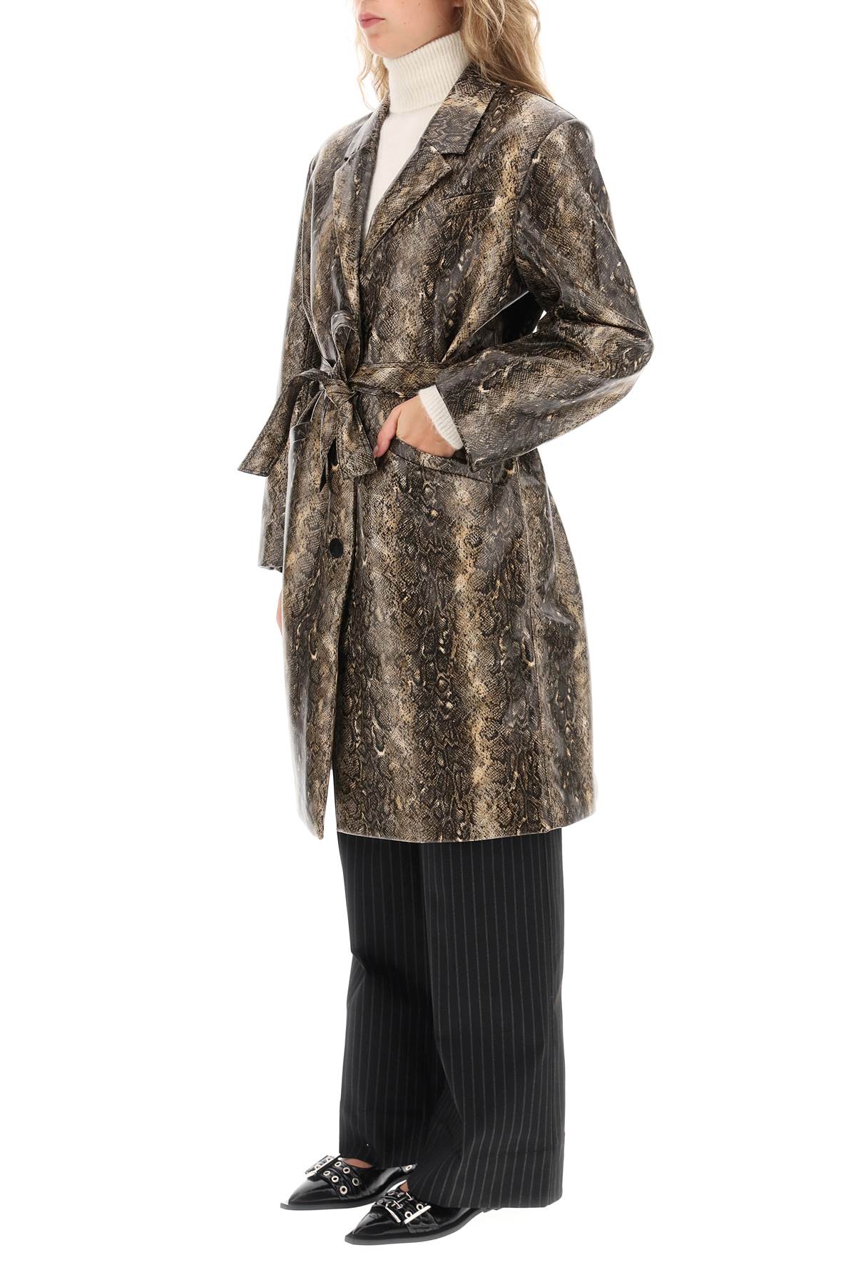 Ganni snake-effect faux leather trench coat-3