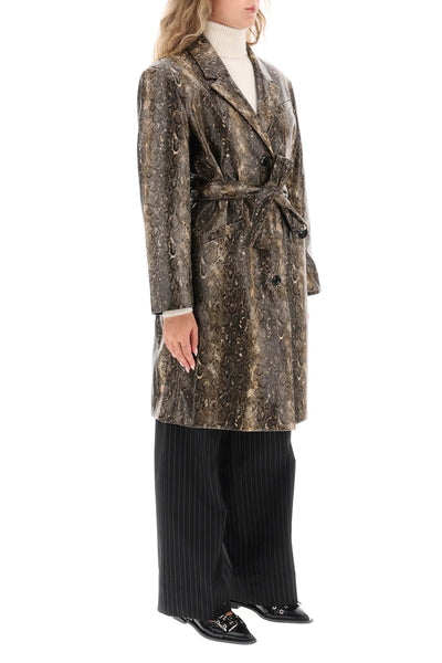 Ganni snake-effect faux leather trench coat-1