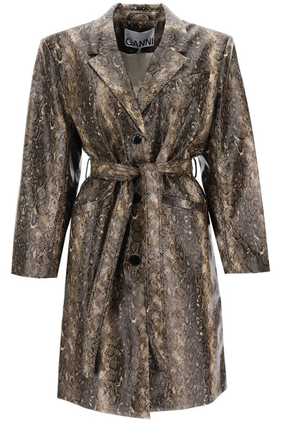 Ganni snake-effect faux leather trench coat-0