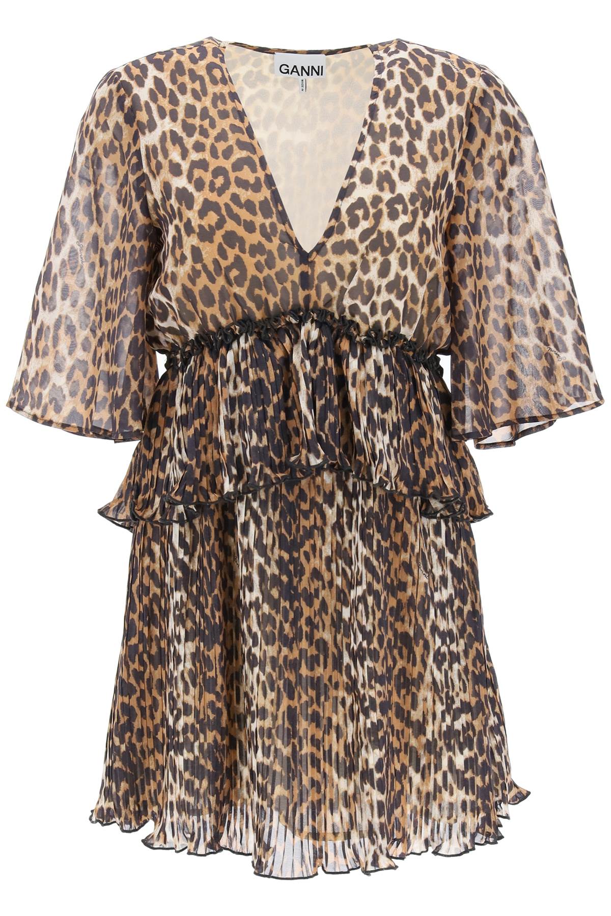 Ganni pleated mini dress with leopard motif-0