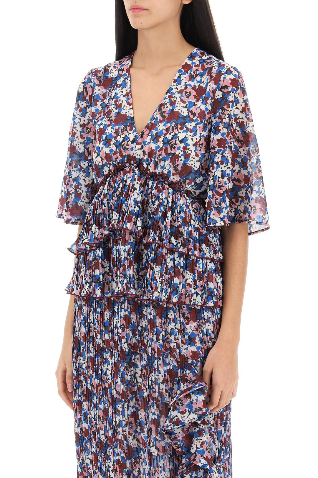Ganni pleated blouse with floral motif-3