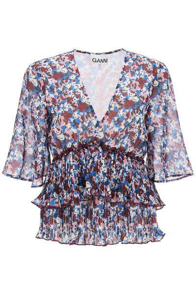 Ganni pleated blouse with floral motif-0