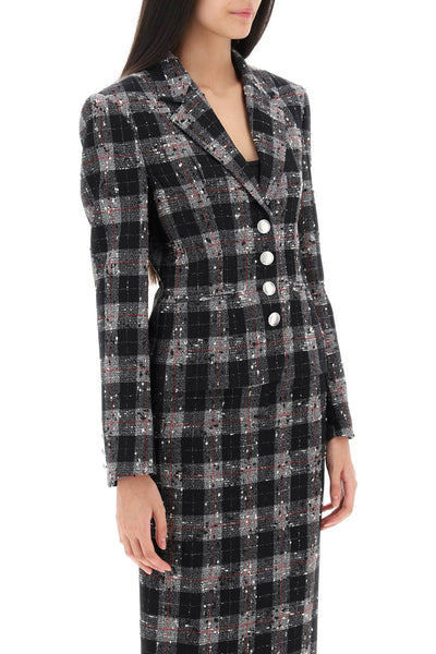 Alessandra rich single-breasted jacket in boucle' fabric with check motif-1