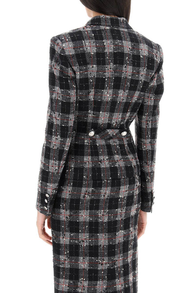 Alessandra rich single-breasted jacket in boucle' fabric with check motif-2