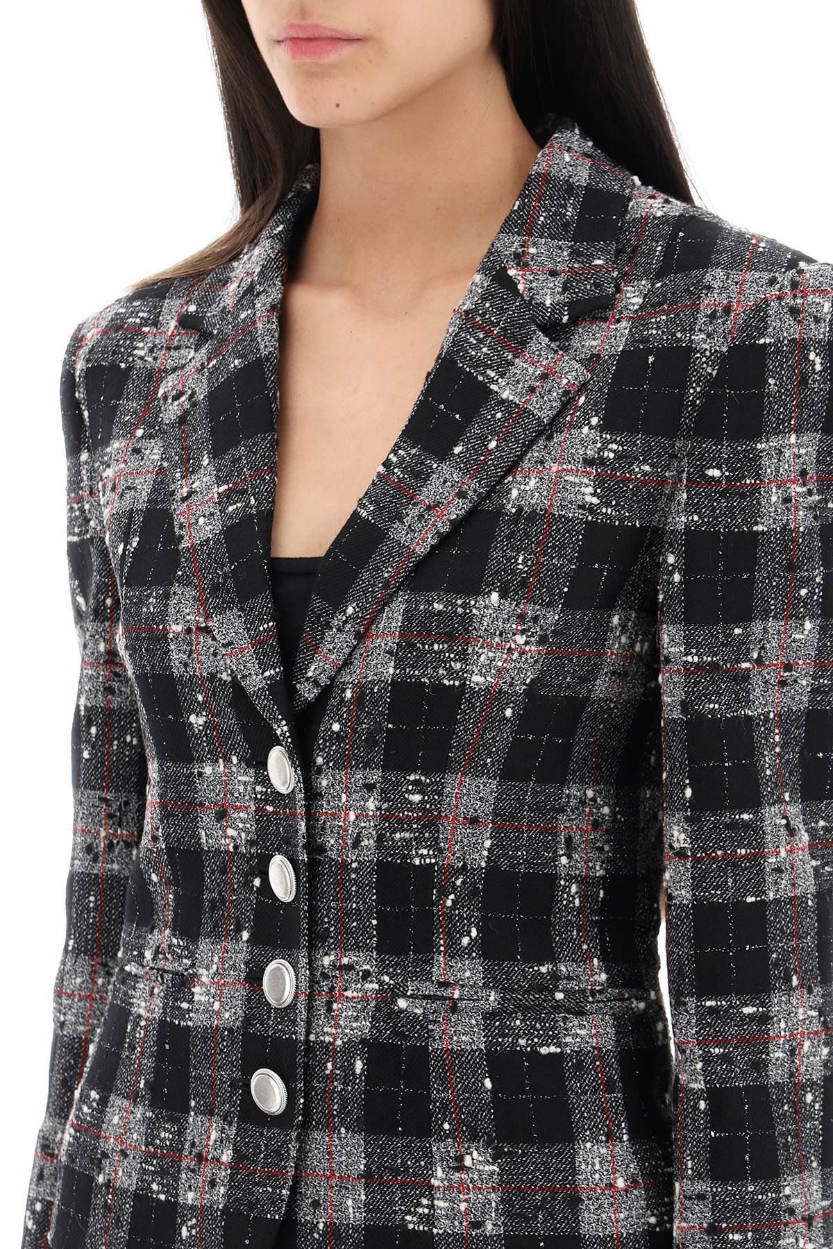 Alessandra rich single-breasted jacket in boucle' fabric with check motif-3