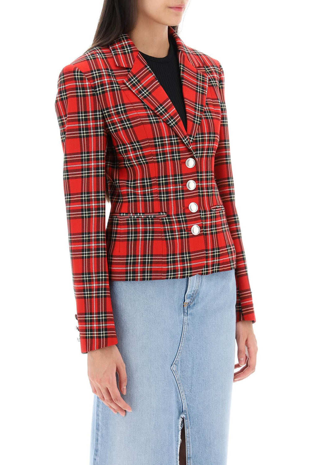 Alessandra rich wool single-breasted jacket with tartan motif-1